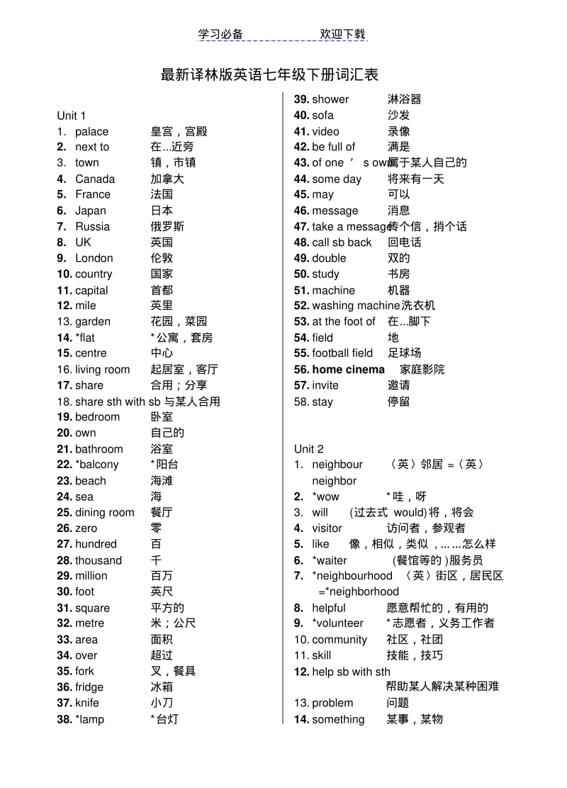 最新译林版英语七年级下册词汇表.pdf_第1页