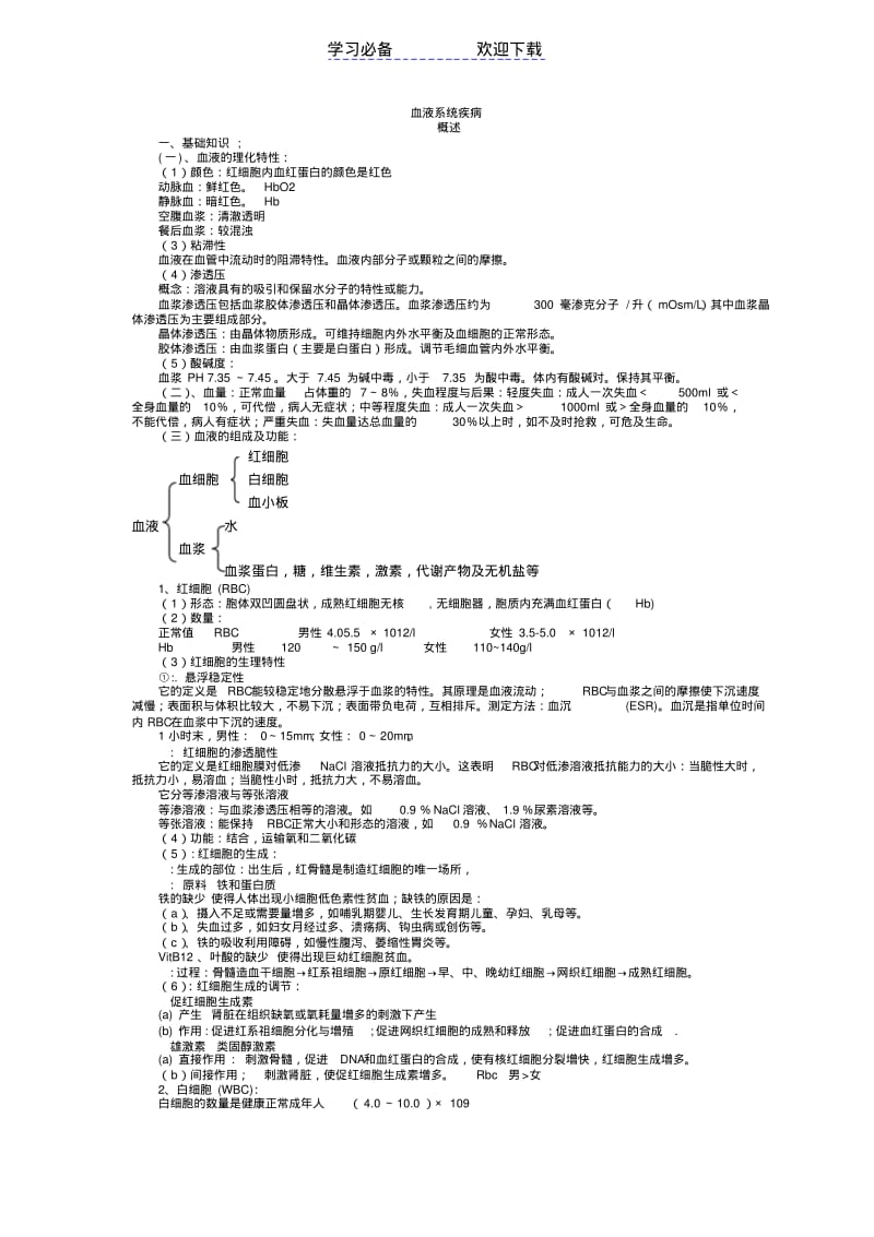 【优质文档】内科学血液系统疾病总结重点笔记.pdf_第1页