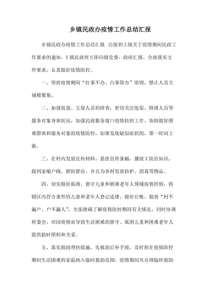 乡镇民政办疫情工作总结汇报.docx