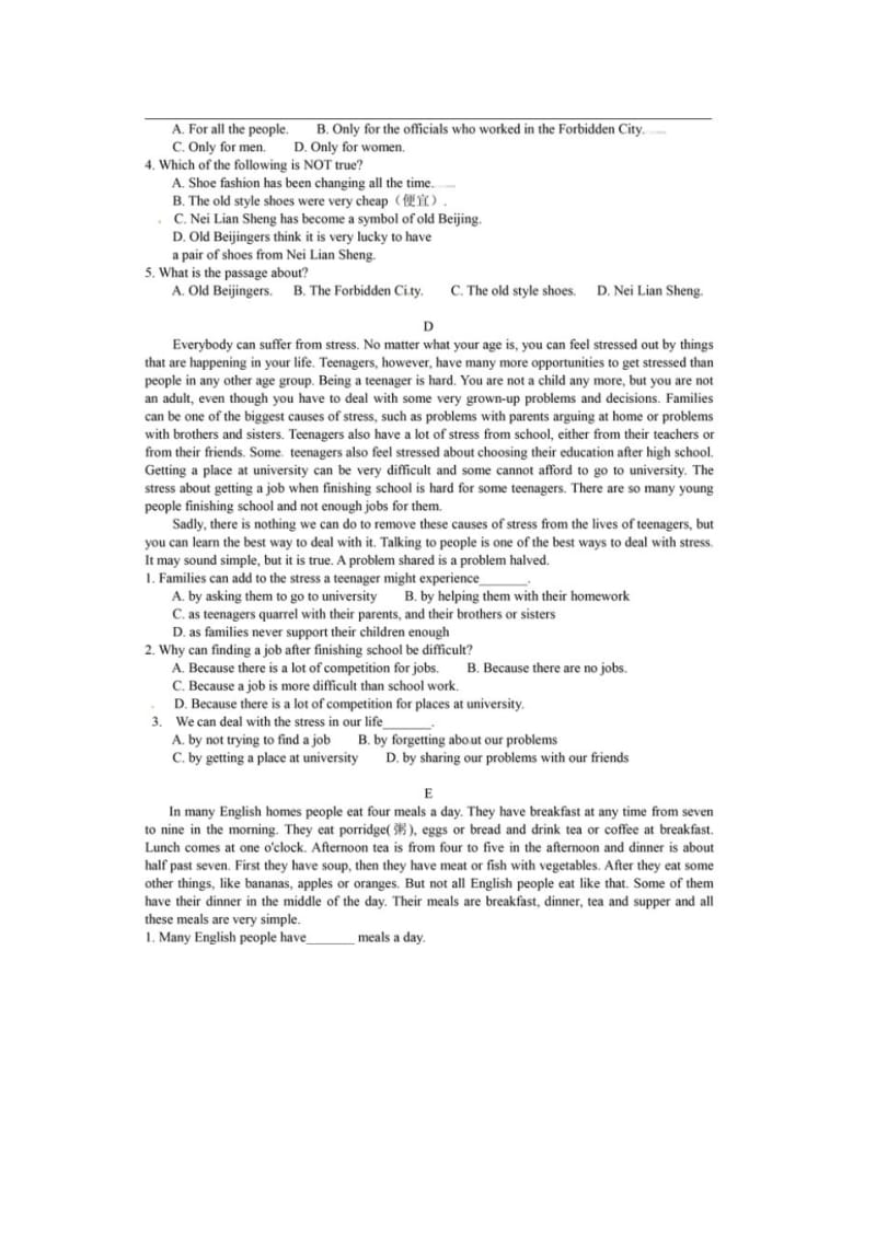 七年级牛津7B南京市2016年暑假七年级英语阅读训练(2)含答案(扫描版).pdf_第3页