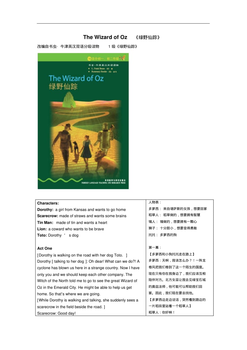 最新-绿野仙踪英语剧本精品.pdf_第1页
