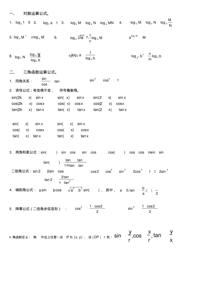 高考数学必考必背公式全集.pdf_第1页