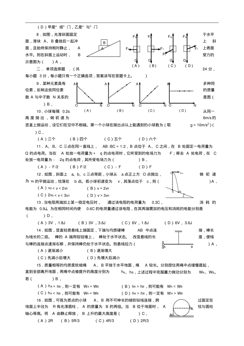(完整版)2017上海高考物理试卷及解答.pdf_第2页