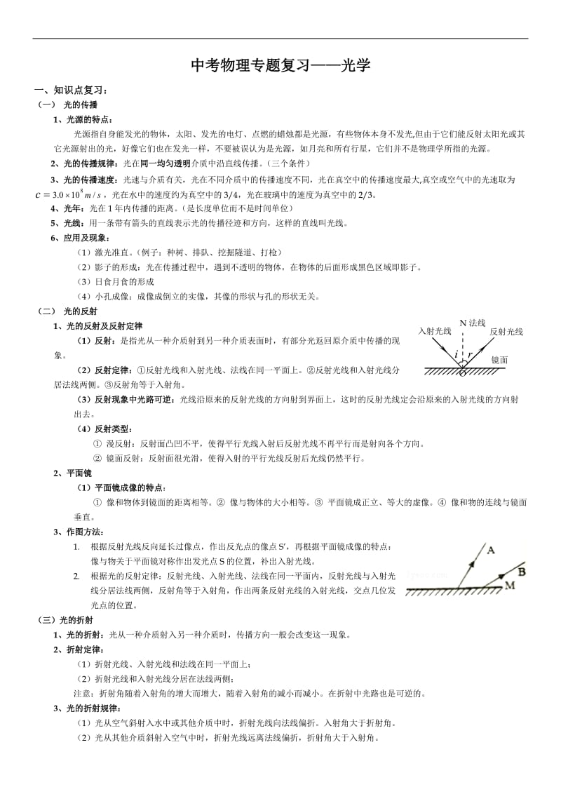 2019中考物理复习专题——光学(教师版)(可编辑修改word版).doc_第1页