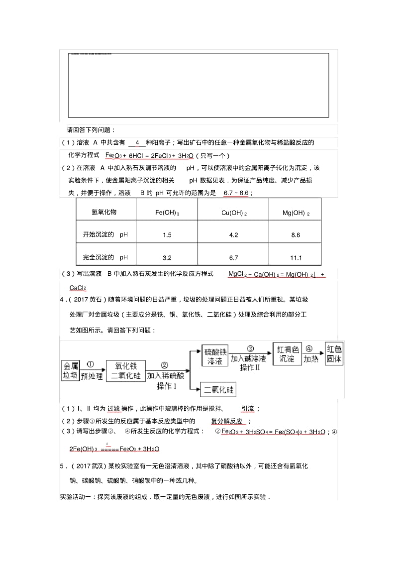 2017中考化学工艺流程题汇编(精编WORD版).pdf_第2页
