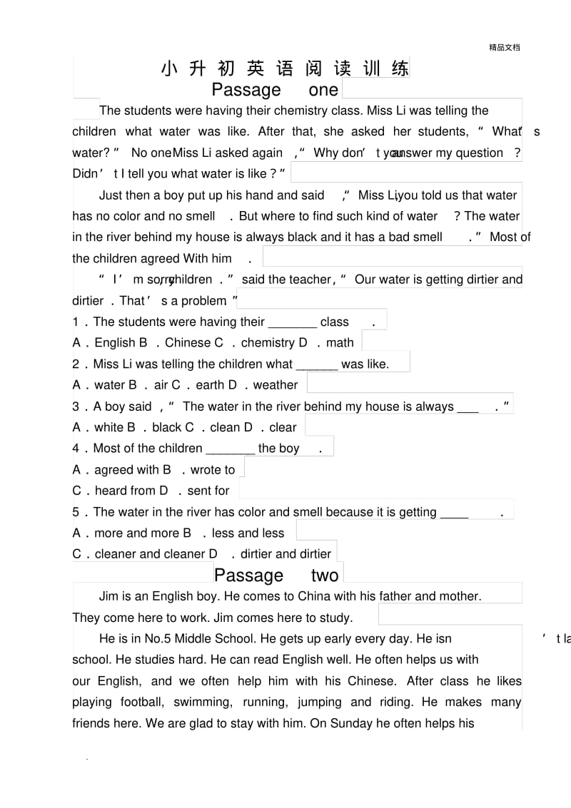 小学六年级英语阅读训练.pdf_第1页