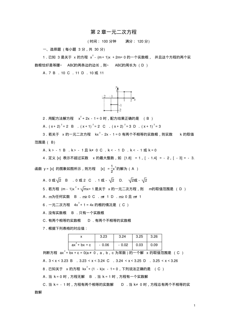 _八年级数学下册第2章一元二次方程测试题(新版)浙教版【含答案】.pdf_第1页