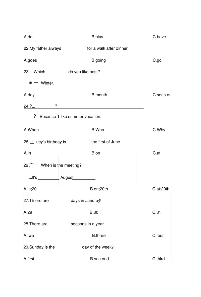 pep小学英语五年级下册期末复习总结专项练习：选择填空.docx.pdf_第3页