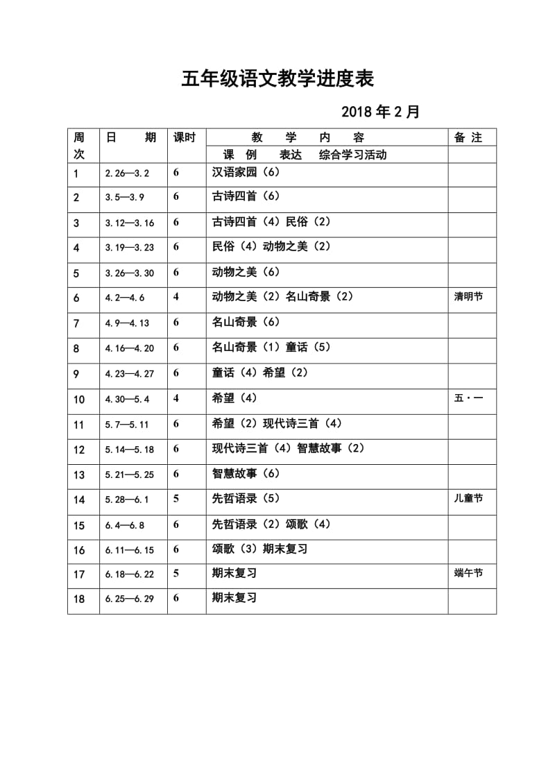 小学语文教学进度表(2018.2).doc_第3页