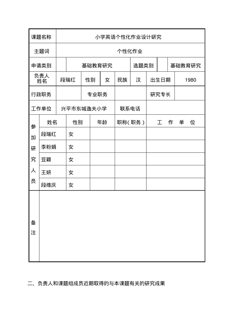 小学英语个性化作业设计研究课题立项评审书.pdf_第2页