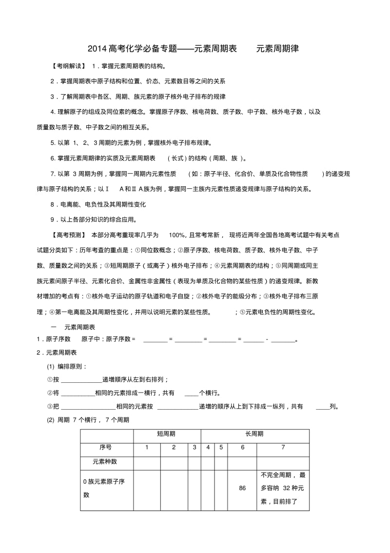 高考化学元素周期表元素周期律必备专题复习.pdf_第1页