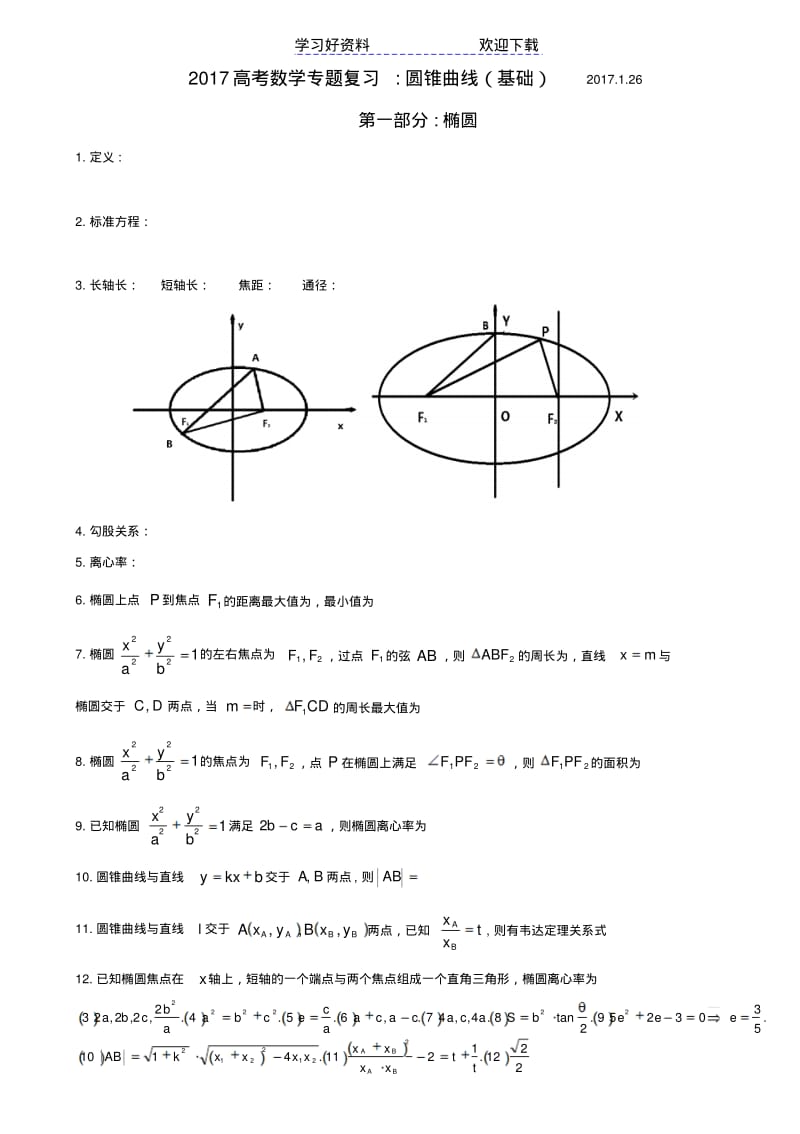 高考数学专题复习圆锥曲线(基础).pdf_第1页