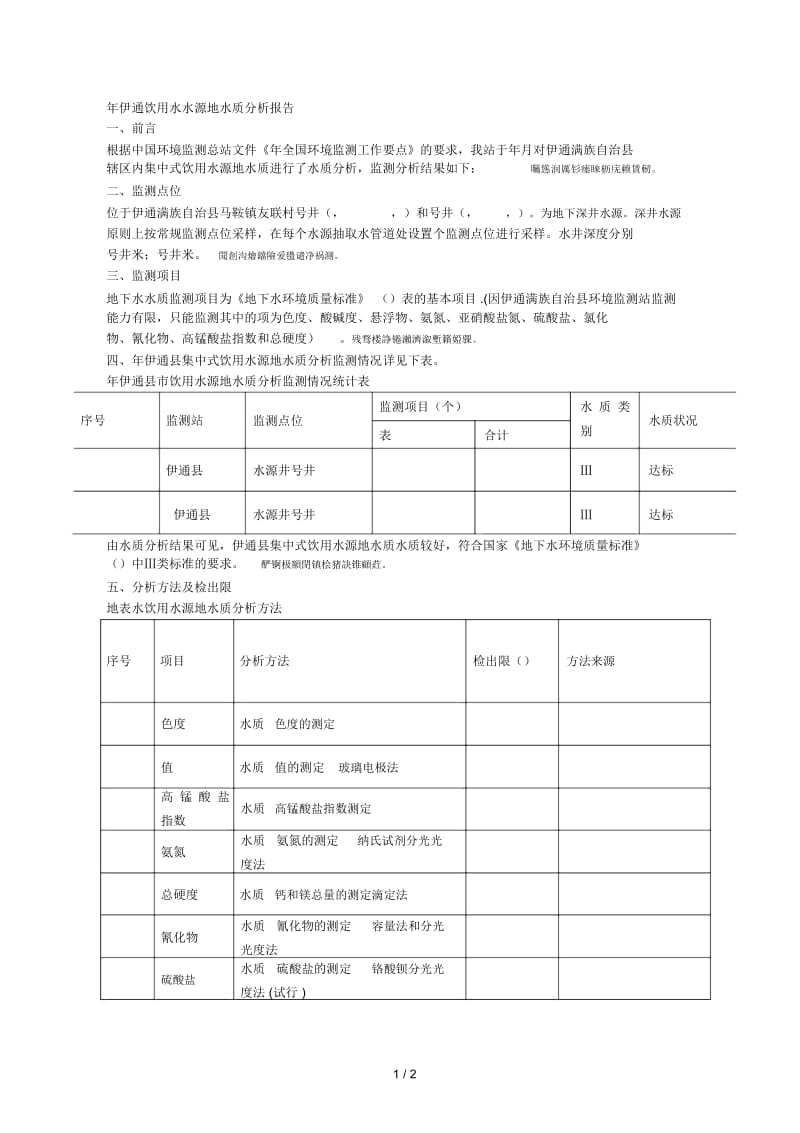 2018年伊通饮用水水源地水质分析报告.docx_第1页