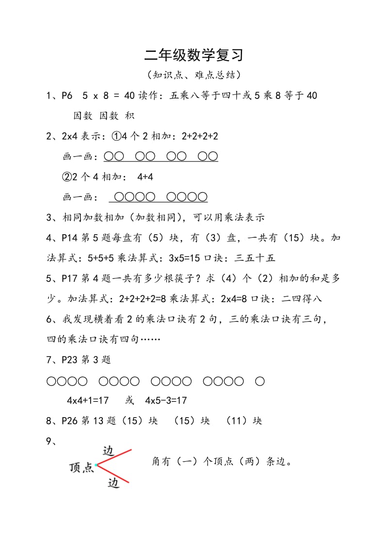 青岛版二年级数学上复习知识点.doc_第1页