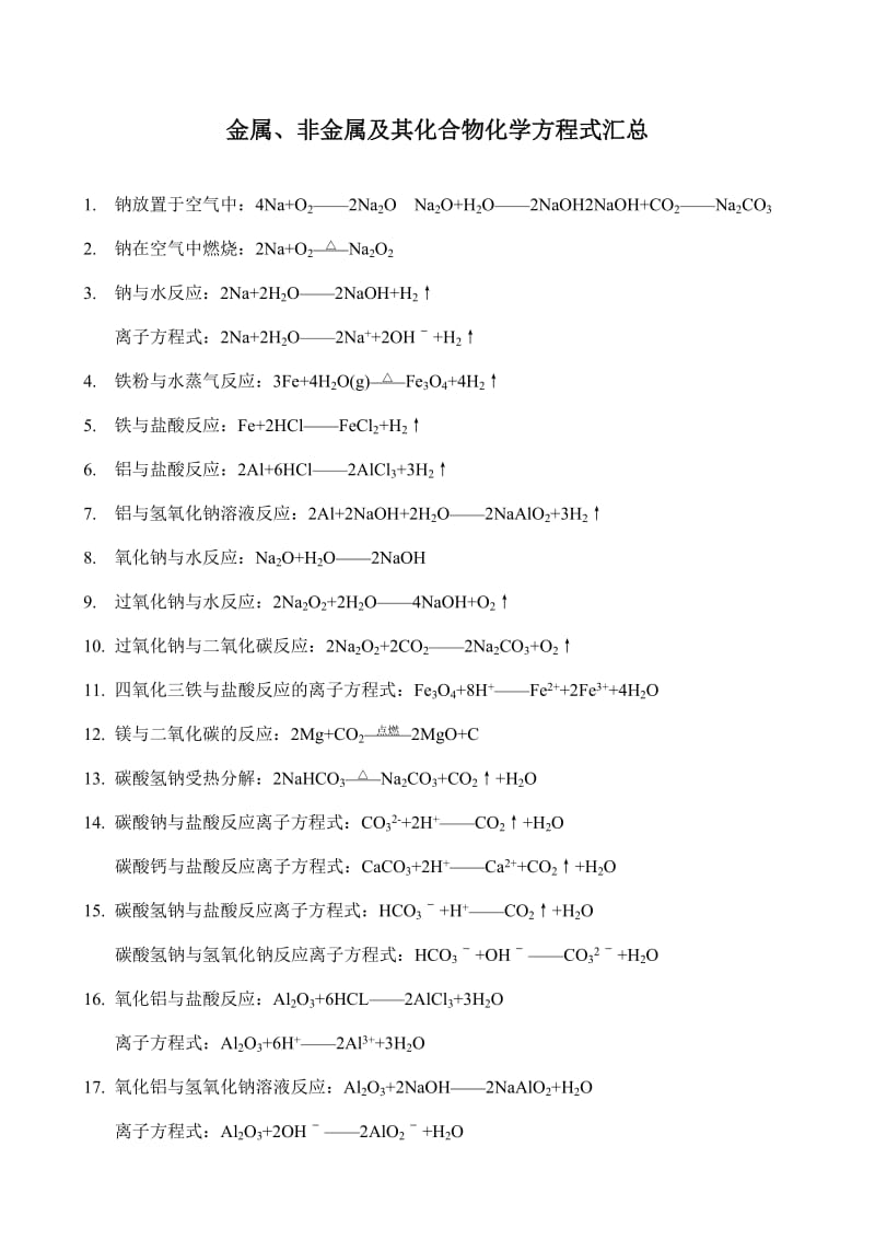 金属非金属及其化合物化学方程式汇总(高考必备化学资料).doc_第1页