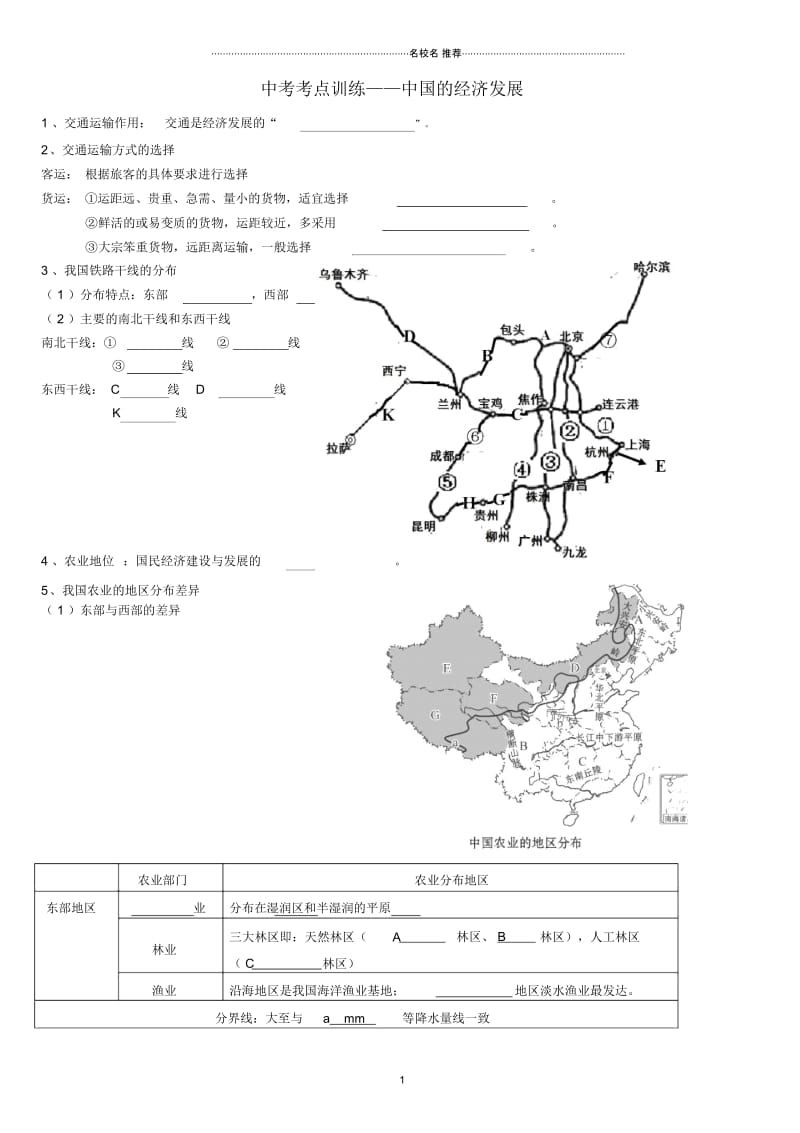 中考地理考点训练中国的经济发展(无答案).docx_第1页