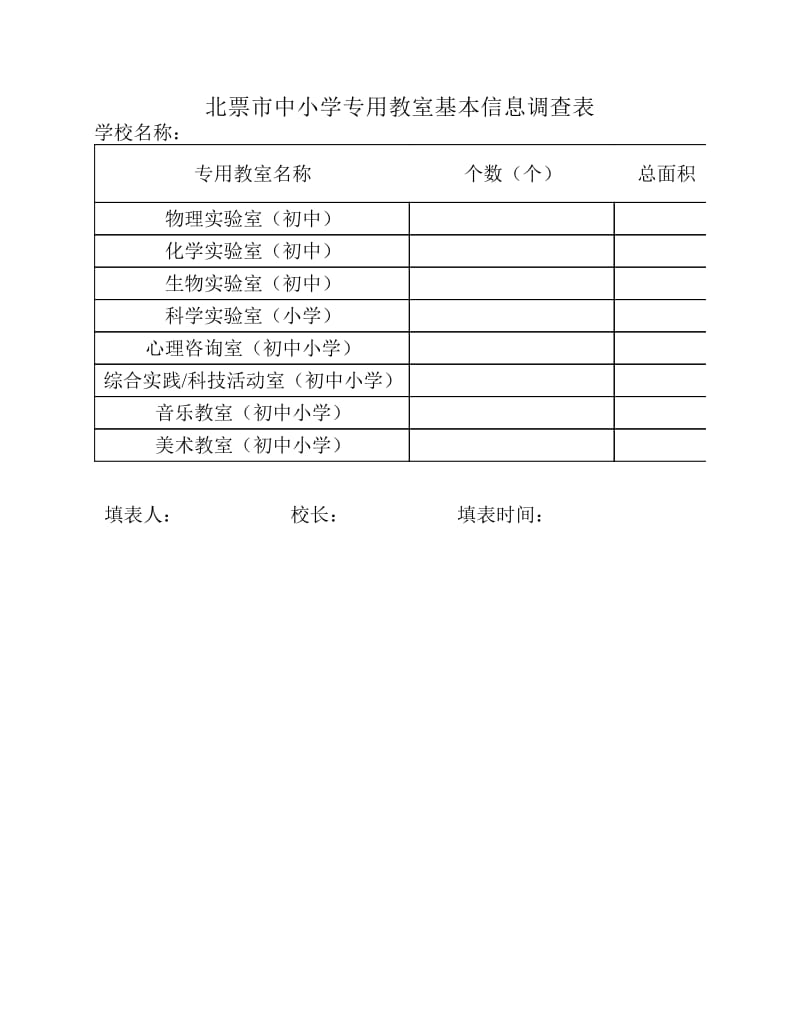 北票市中小学专用教室基本信息调查表.pdf_第1页