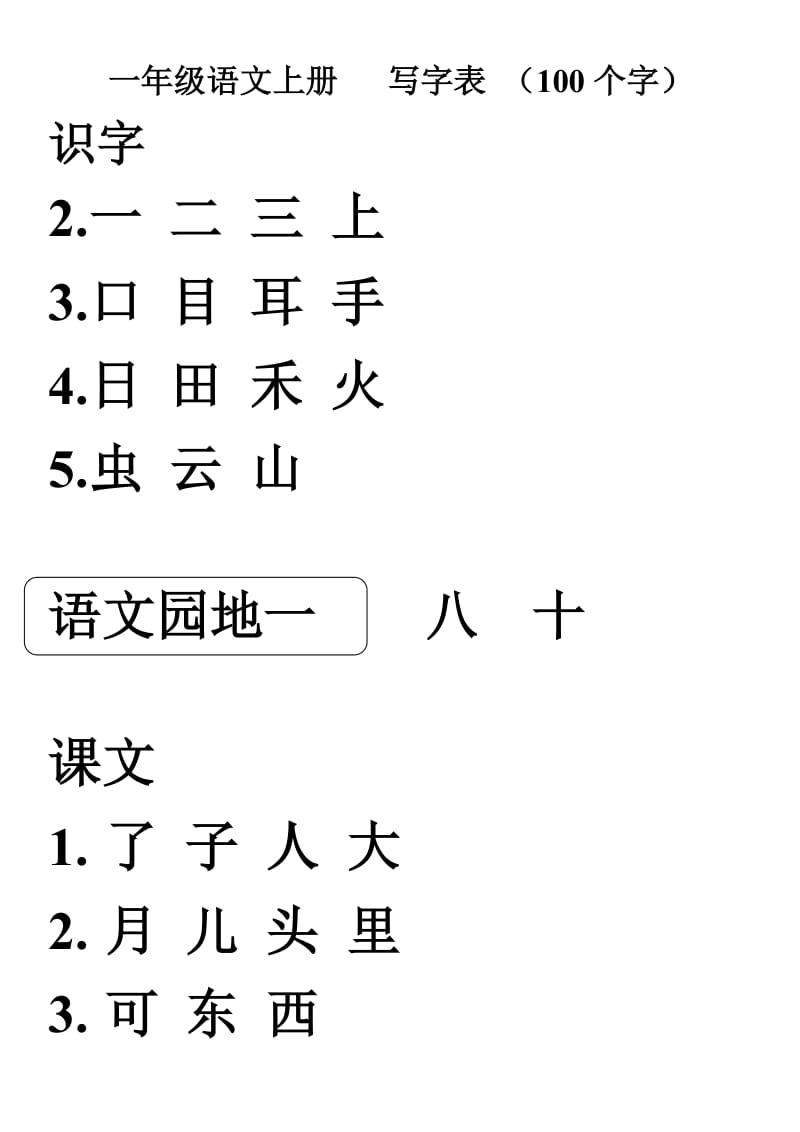 一年级语文上册写字表100字.doc_第1页