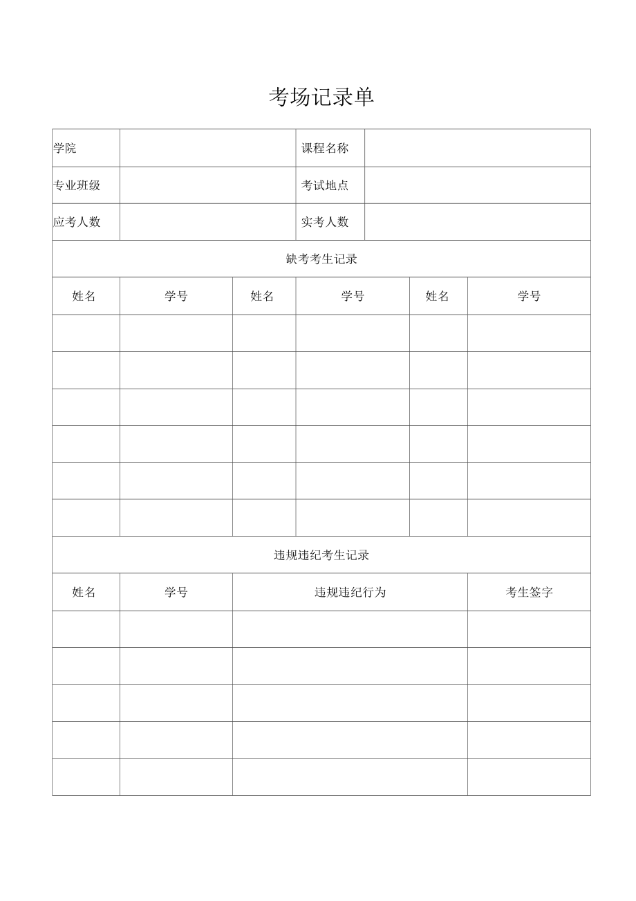 贵州民族大学考场记录单.doc_第1页