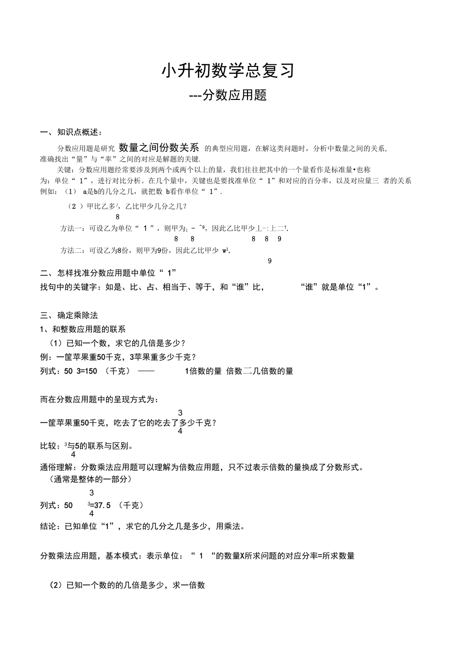 小升初数学总复习(分数应用题).docx_第1页