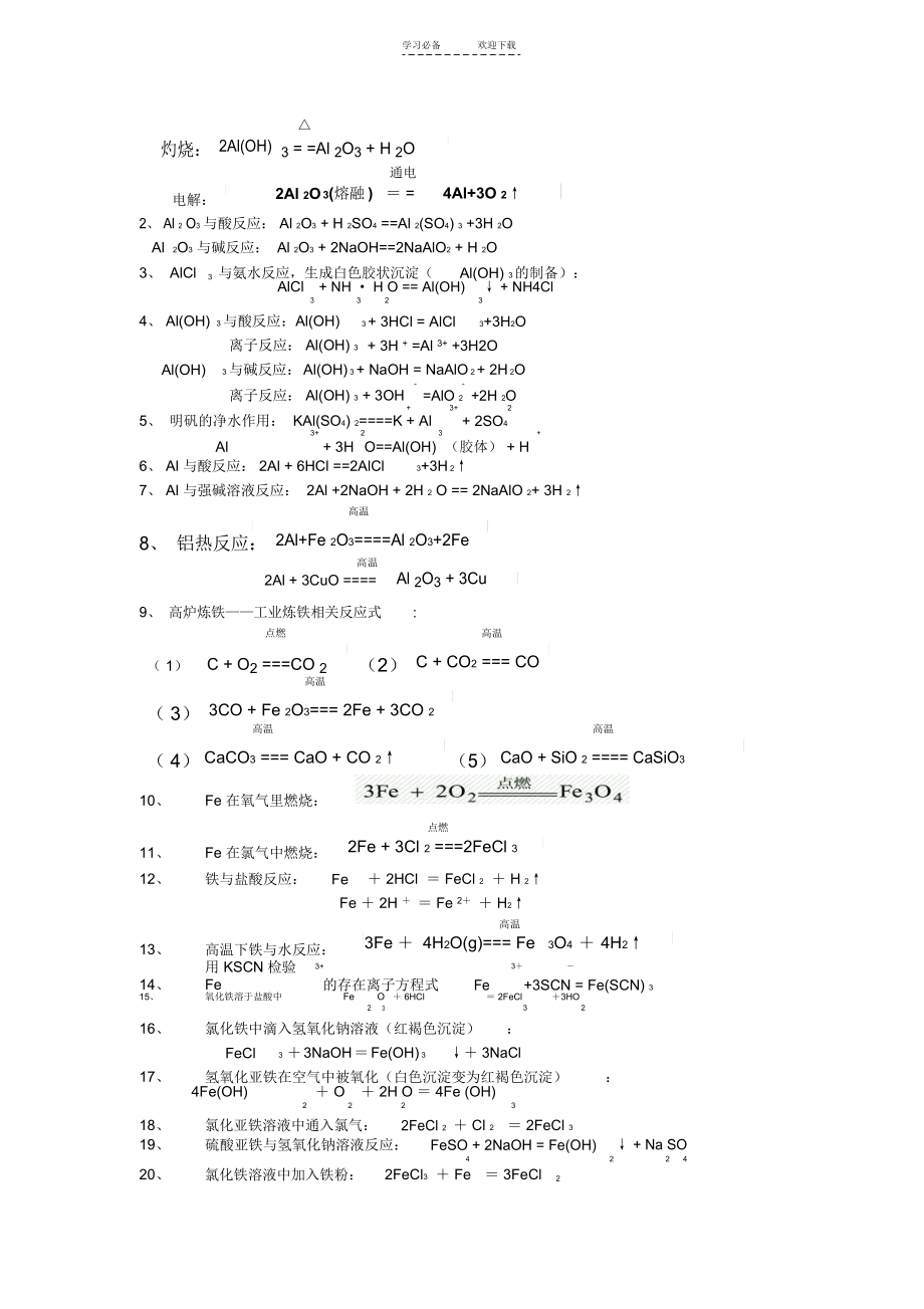高一化学苏教版(专题一到专题三)化学方程式完全总结.docx_第3页