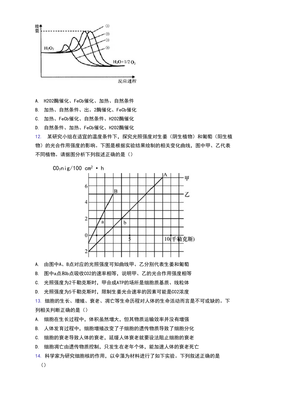 武汉市高一上学期期末考试生物试卷(含答案).docx_第3页