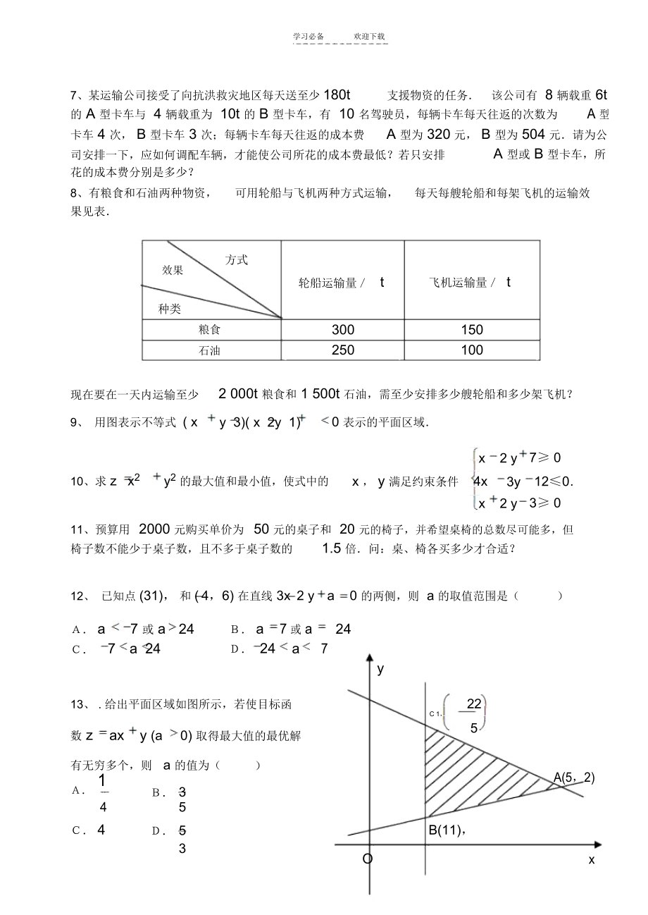 二元一次不等式(组)与简单的线性规划问题测试题.docx_第2页