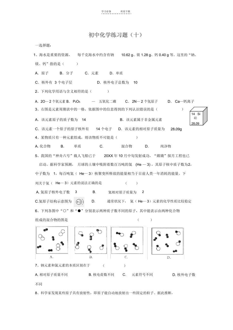 初中化学练习题(十).docx_第1页