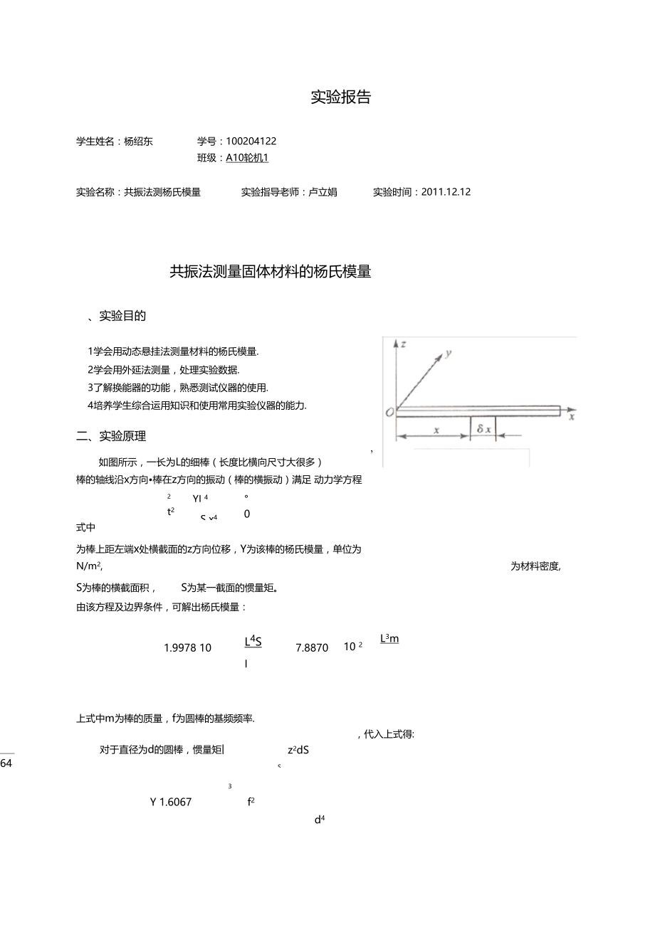 试验报告-共振法测量固体材料的杨氏模量.doc_第1页