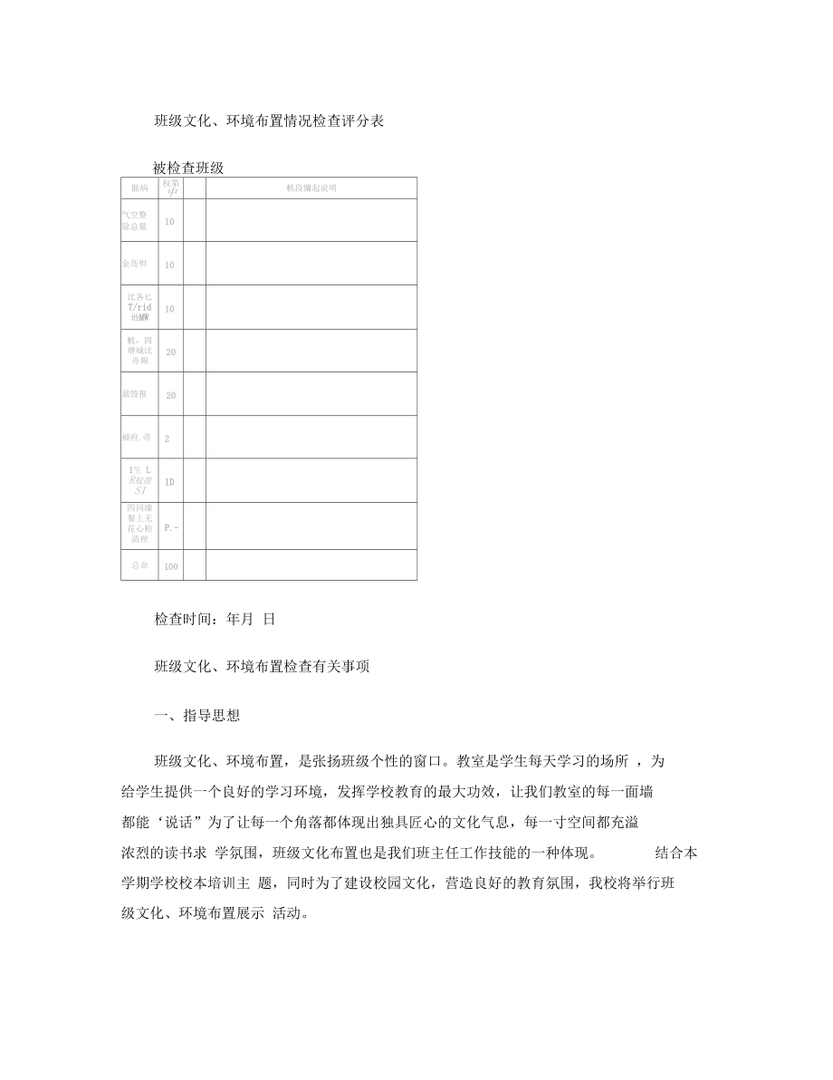 班级文化、布置情况检查评分标准和检查表概要.docx_第1页