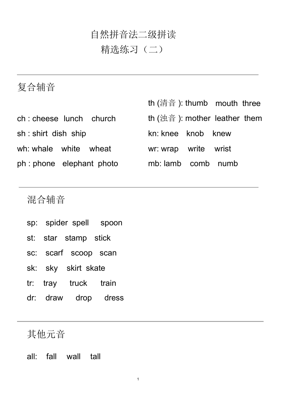 自然拼音法二级拼读精选练习(二)精编版.docx_第1页