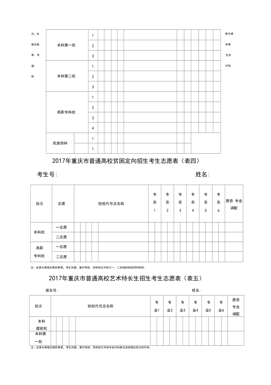 重庆市普通高校招生考生志愿表样表.docx_第3页