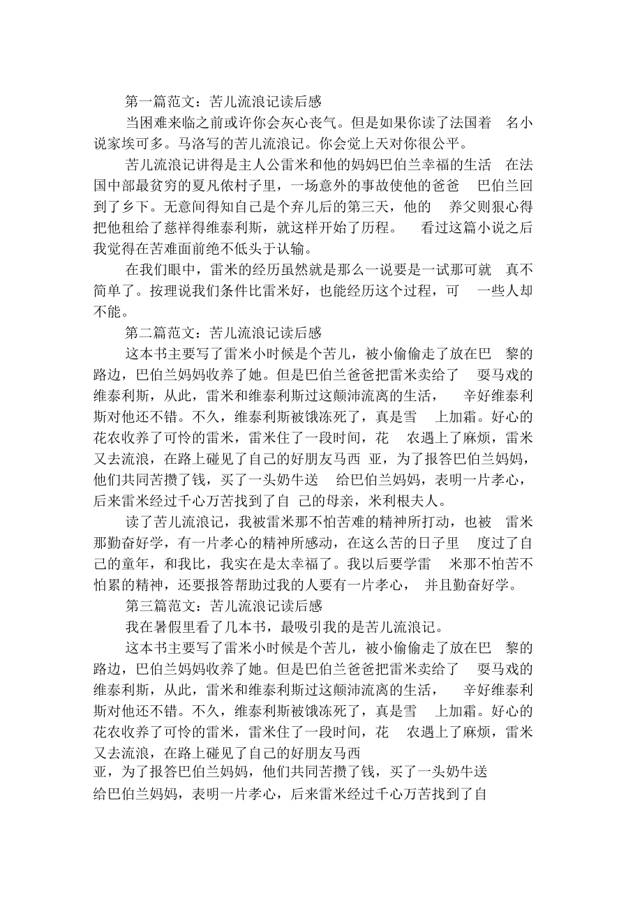 《苦儿流浪记》读后感范文.docx_第1页