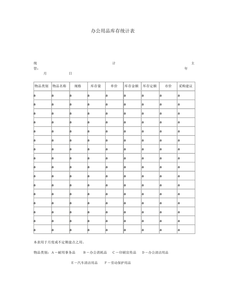 办公用品库存统计表(1页).docx_第1页