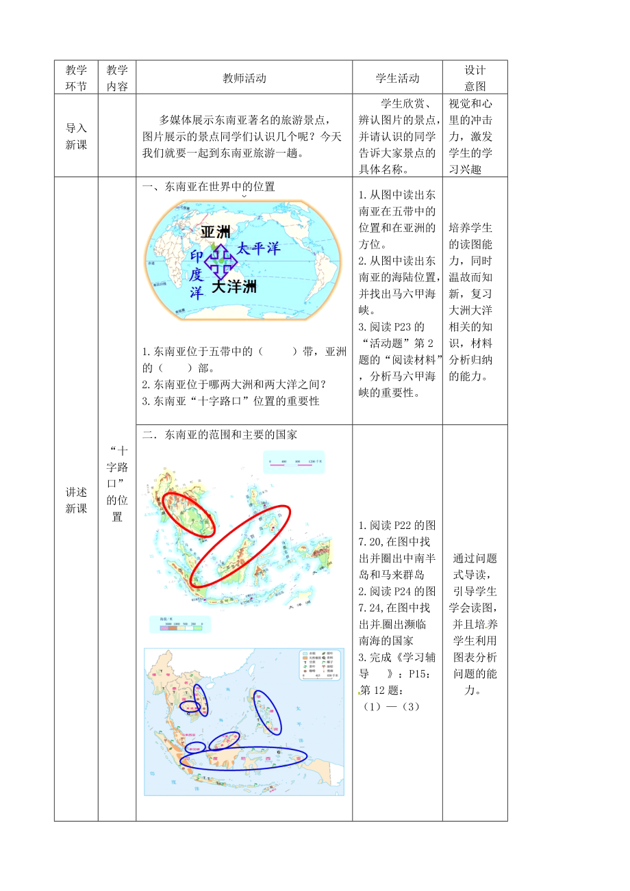 2015春七年级地理下册 7.2 东南亚（第1课时）教学设计 新人教版.doc_第2页
