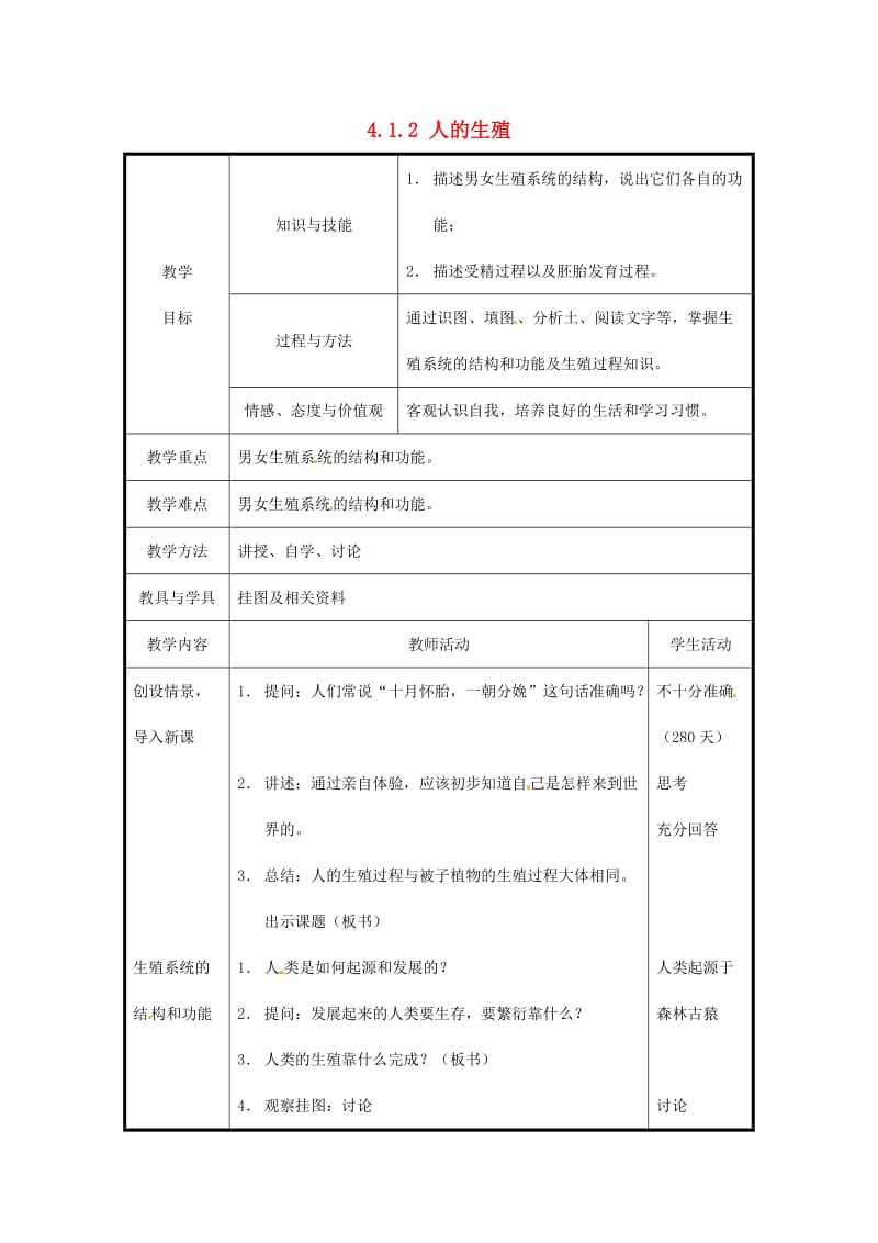 [精选类]北京市和平北路学校七年级生物下册《4.1.2 人的生殖（第1课时）》教案 新人教版.doc_第1页