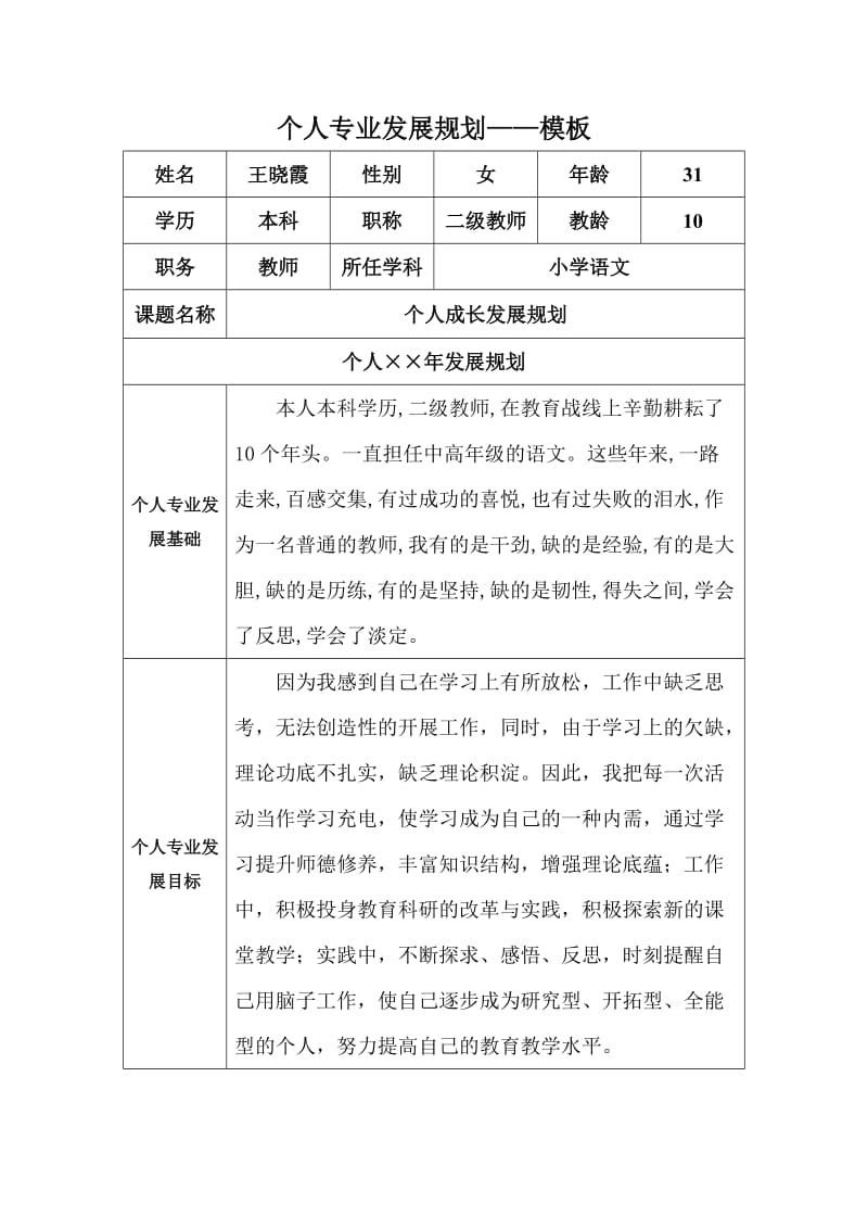 修改王晓霞个人专业发展规划.doc_第1页