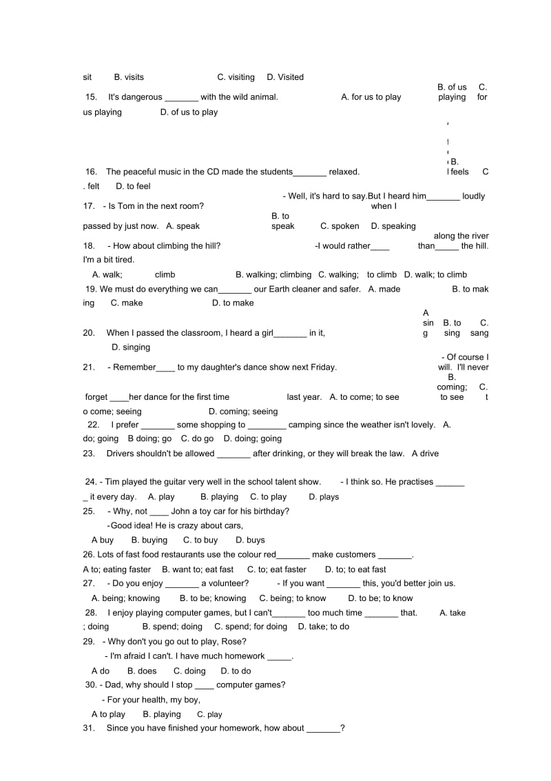 初中非谓语动词练习题及答案.docx_第2页