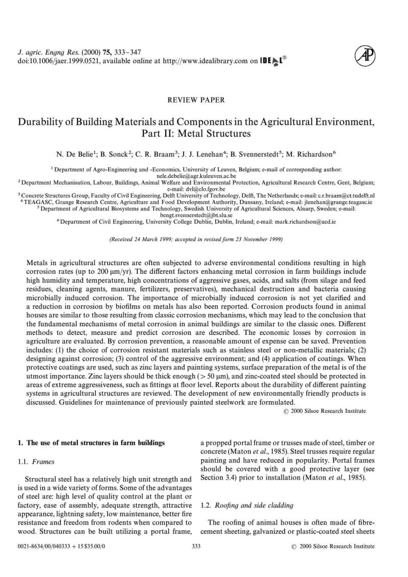 DURABILITY OF BUILDING MATERIALS AND COMPONENTS IN THE AGRICULTURAL ENVIRONMENT, PART IIMETAL.doc_第1页