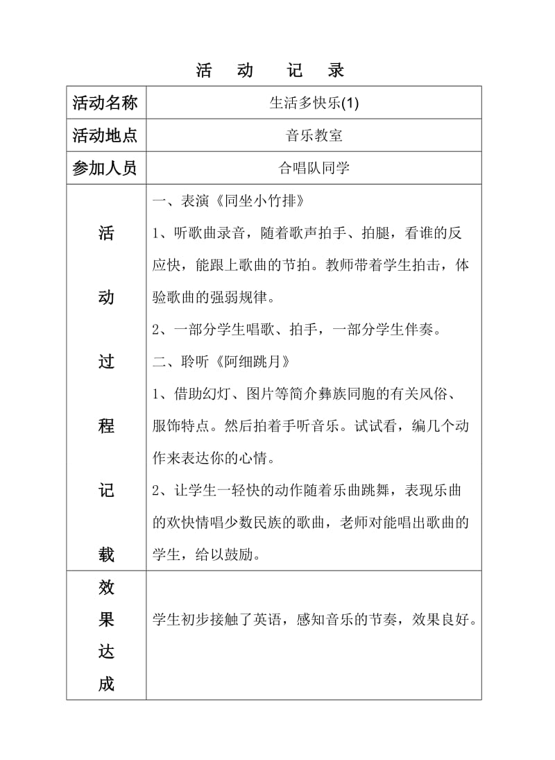 广林木小学音乐兴趣小组活动记录.doc_第1页