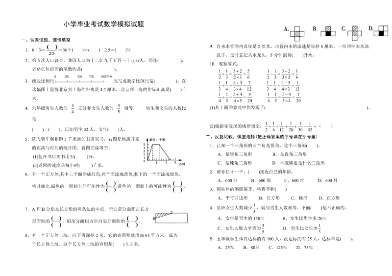 小学毕业考试数学模拟试题(人教版).doc_第1页