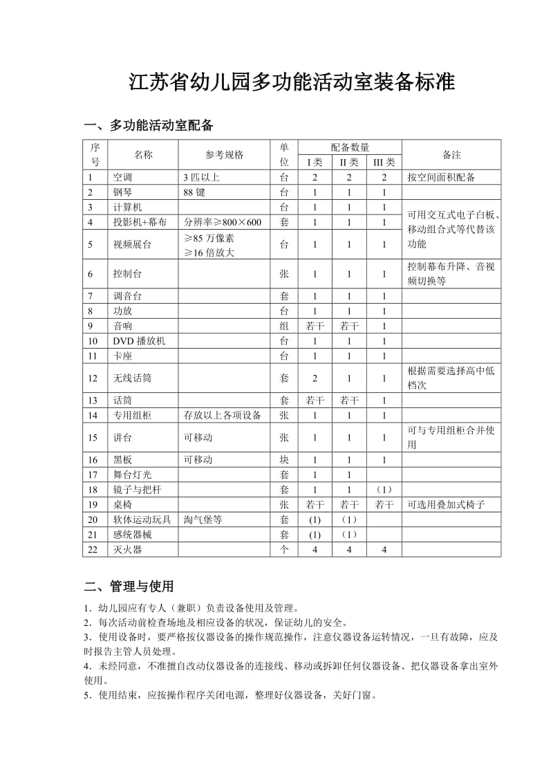 江苏省幼儿园多功能活动室装备标准.doc_第1页