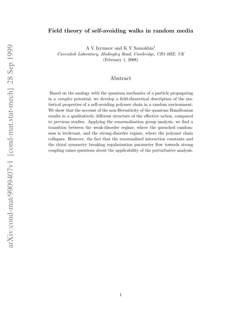 Field theory of selfavoiding walks in random media.pdf_第1页