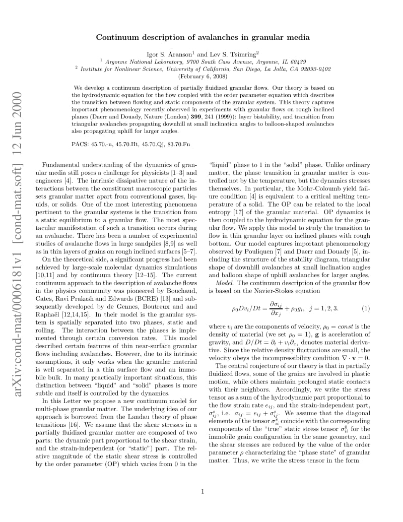 Continuum description of avalanches in granular media.pdf_第1页