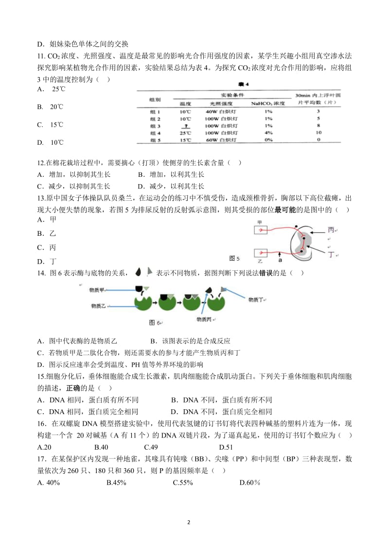2017届上海市奉贤区高三生物二模卷(含答案).pdf_第2页