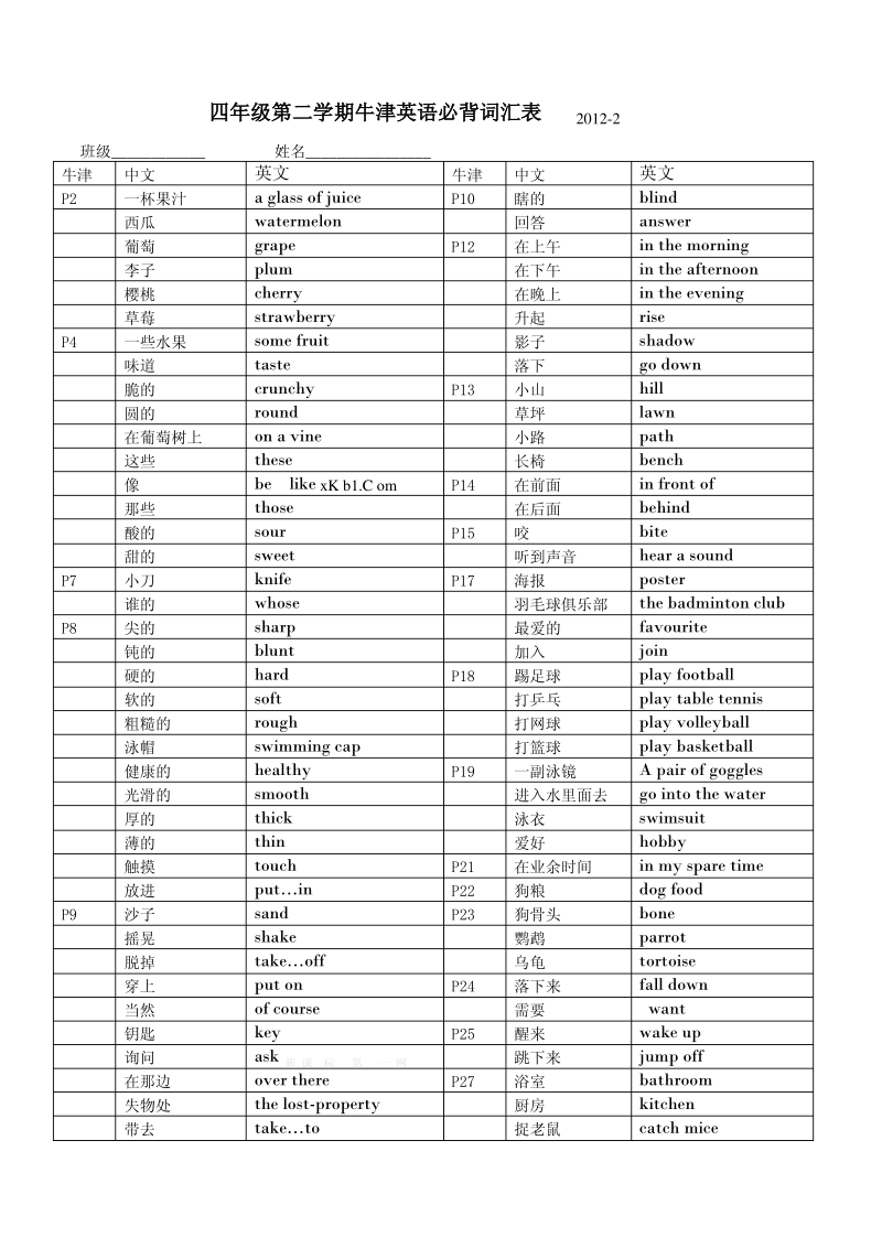 上海新教材牛津英语4B单词表.pdf_第1页