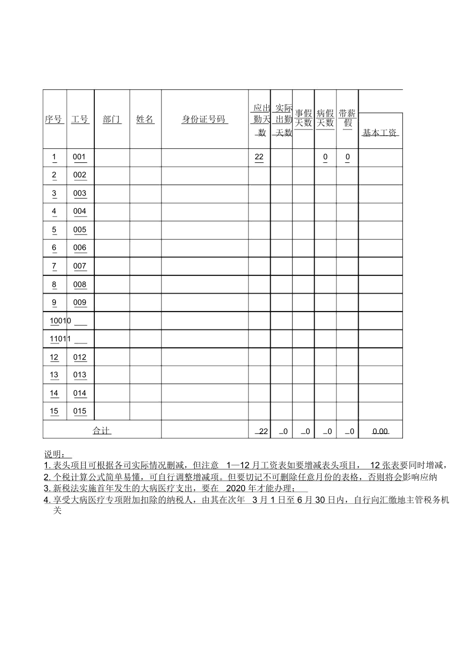 2019年新个税工资表模板(带公式).docx_第1页