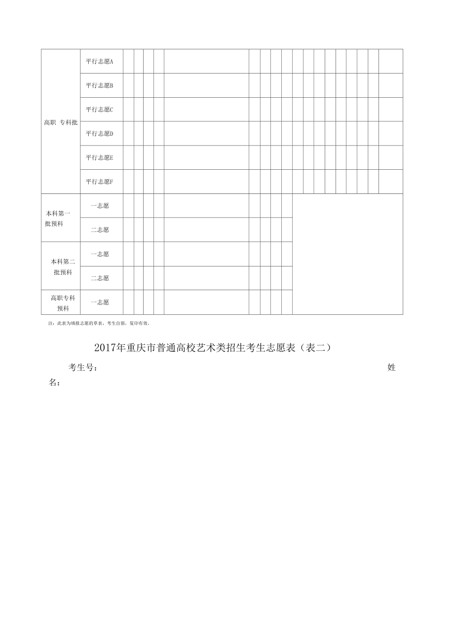 重庆普通高校招生考生志愿表样表.docx_第2页