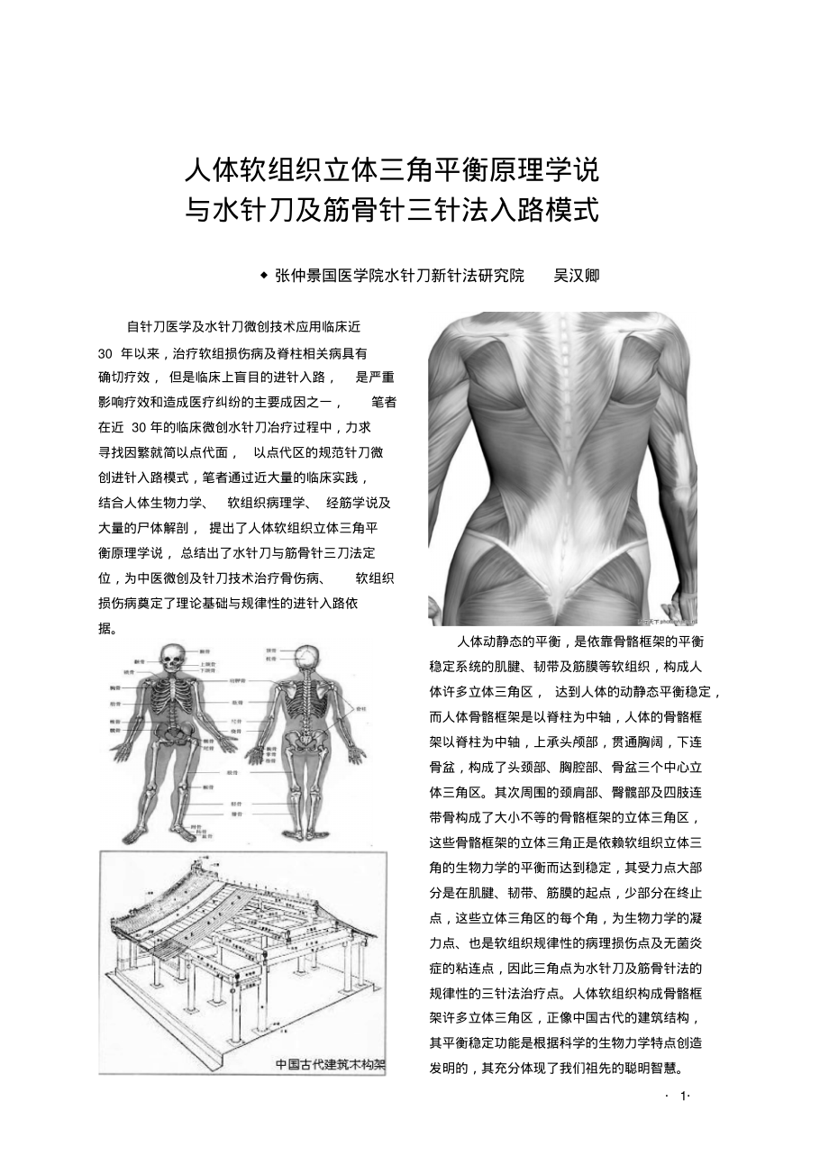 人体软组织立体三角平衡原理学说与水针刀及筋骨针三针法入路模式.pdf_第1页