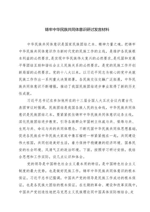 铸牢中华民族共同体意识研讨发言材料精选（五篇）.docx
